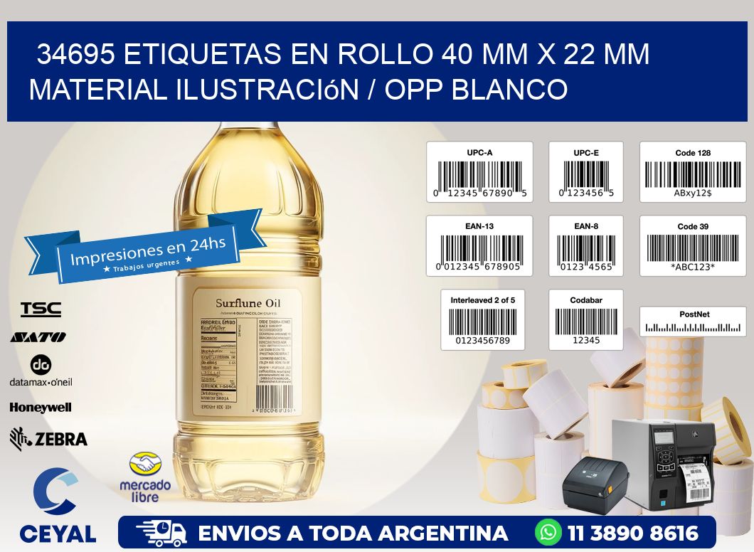 34695 Etiquetas en rollo 40 mm x 22 mm material Ilustración / OPP Blanco