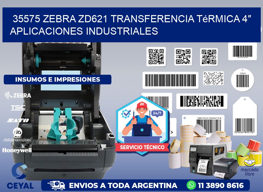 35575 Zebra ZD621 transferencia térmica 4″ aplicaciones industriales