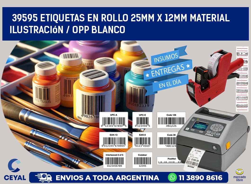 39595 Etiquetas en rollo 25mm x 12mm material Ilustración / OPP Blanco