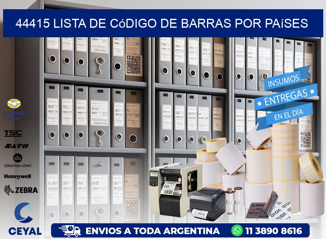 44415 Lista de código de barras por países
