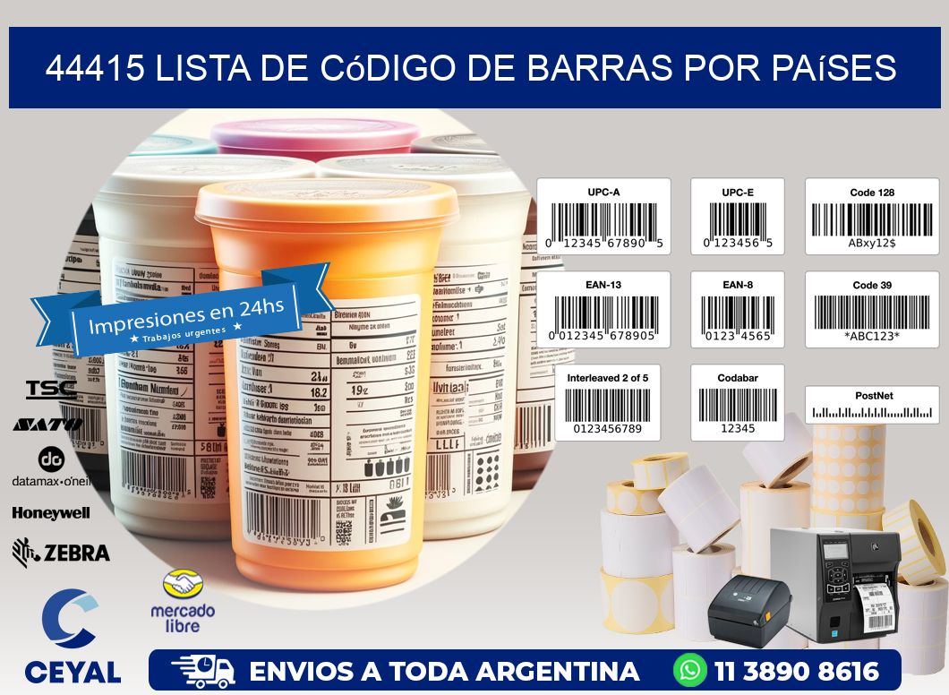 44415 Lista de código de barras por países