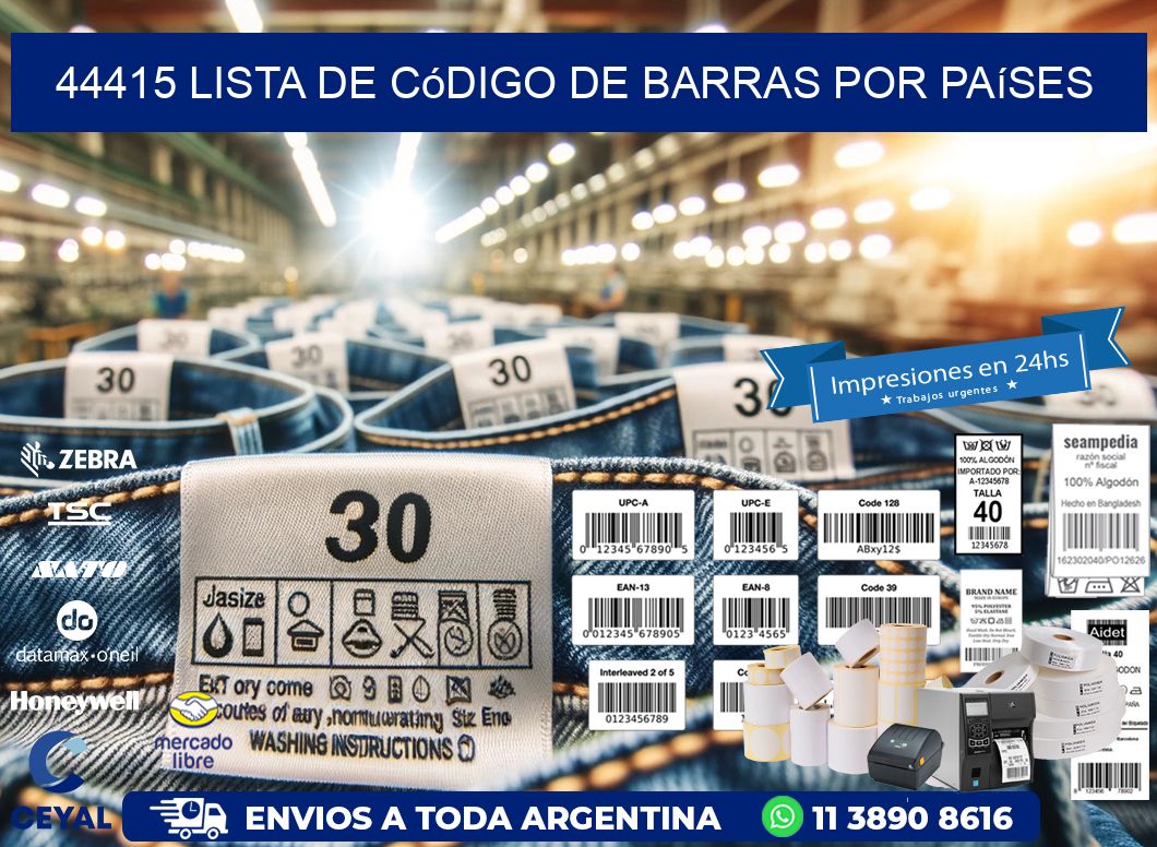 44415 Lista de código de barras por países