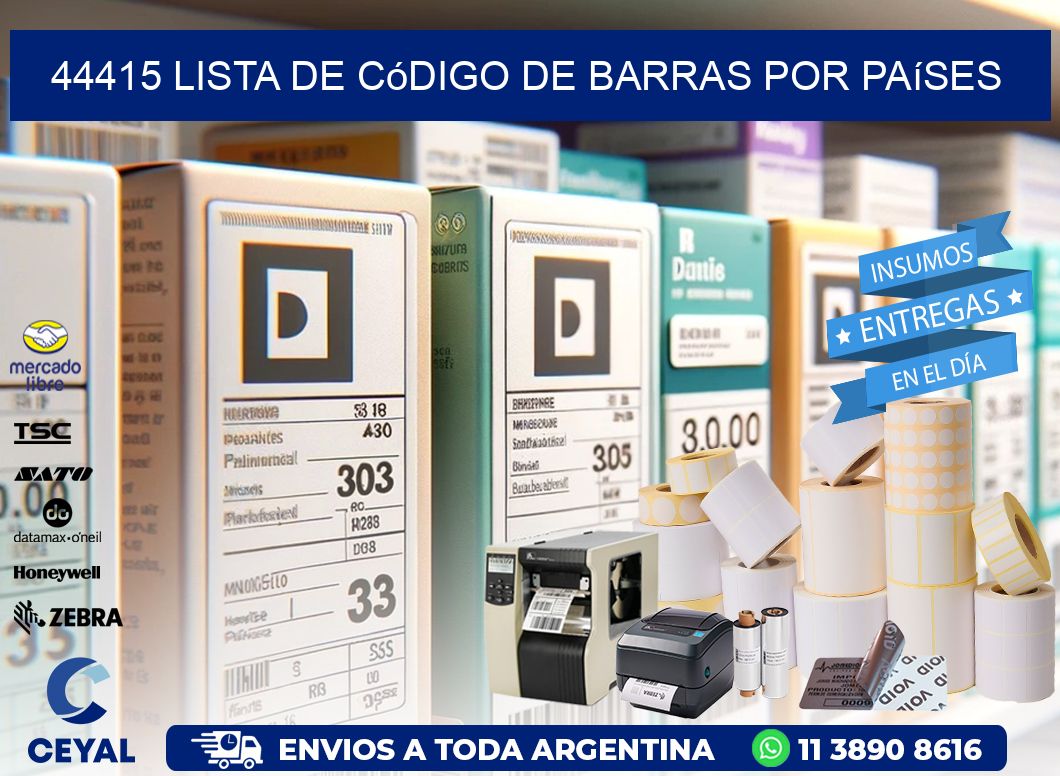 44415 Lista de código de barras por países