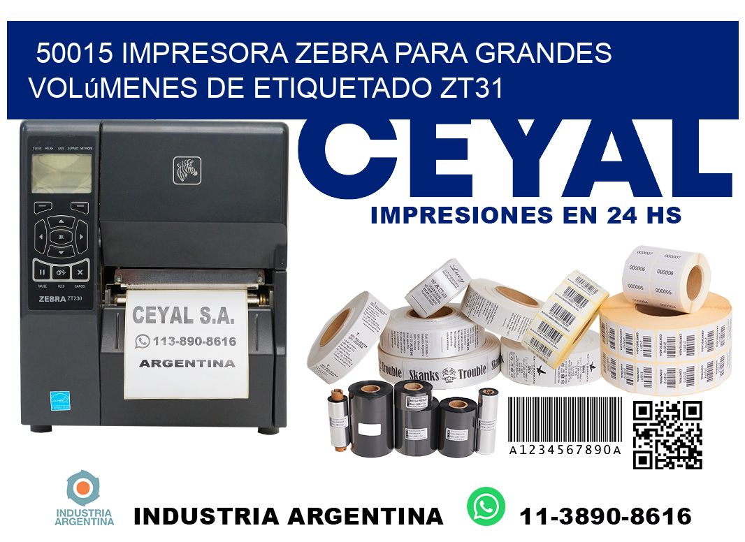 50015 impresora Zebra para grandes volúmenes de etiquetado ZT31