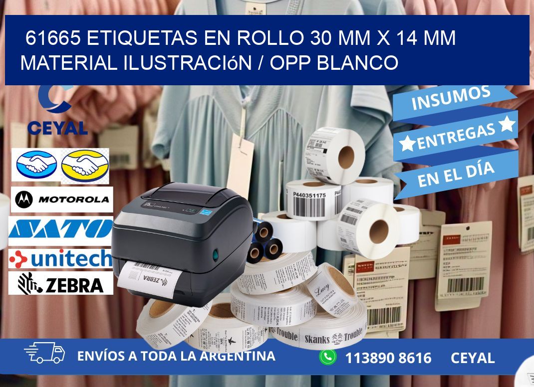 61665 Etiquetas en rollo 30 mm x 14 mm material Ilustración / OPP Blanco
