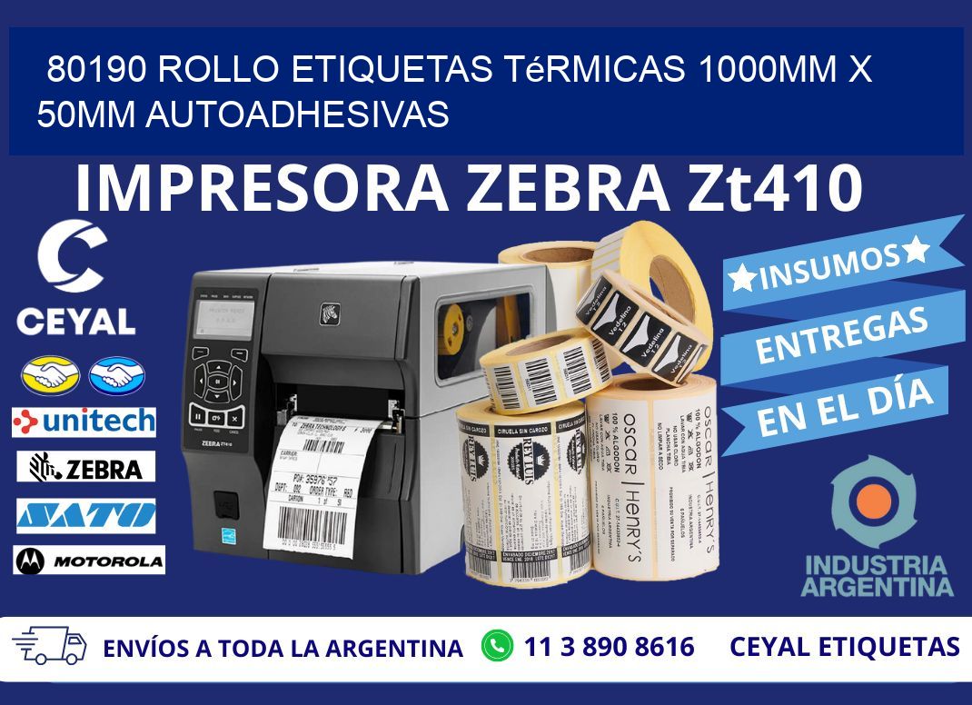 80190 Rollo Etiquetas Térmicas 1000mm X 50mm Autoadhesivas