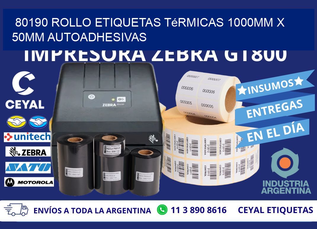 80190 Rollo Etiquetas Térmicas 1000mm X 50mm Autoadhesivas