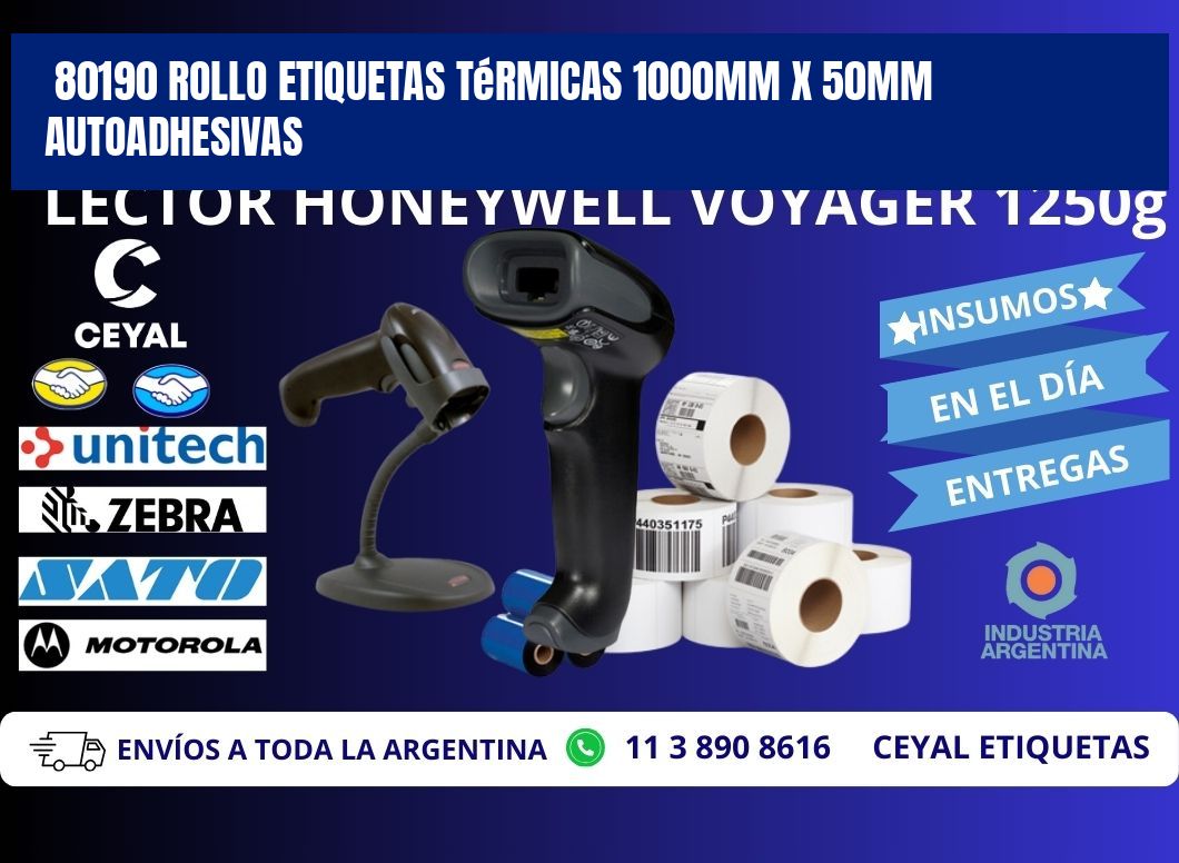80190 Rollo Etiquetas Térmicas 1000mm X 50mm Autoadhesivas