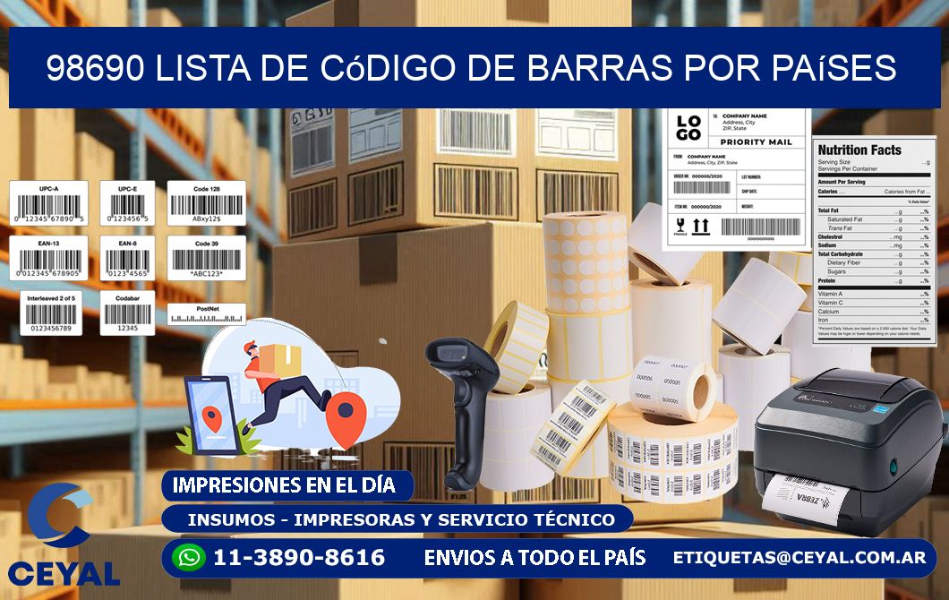 98690 Lista de código de barras por países