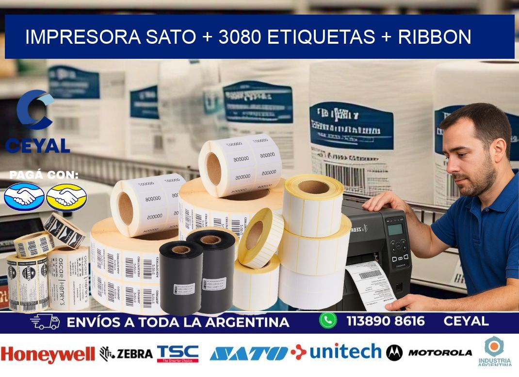 impresora SATO + 3080 etiquetas + ribbon