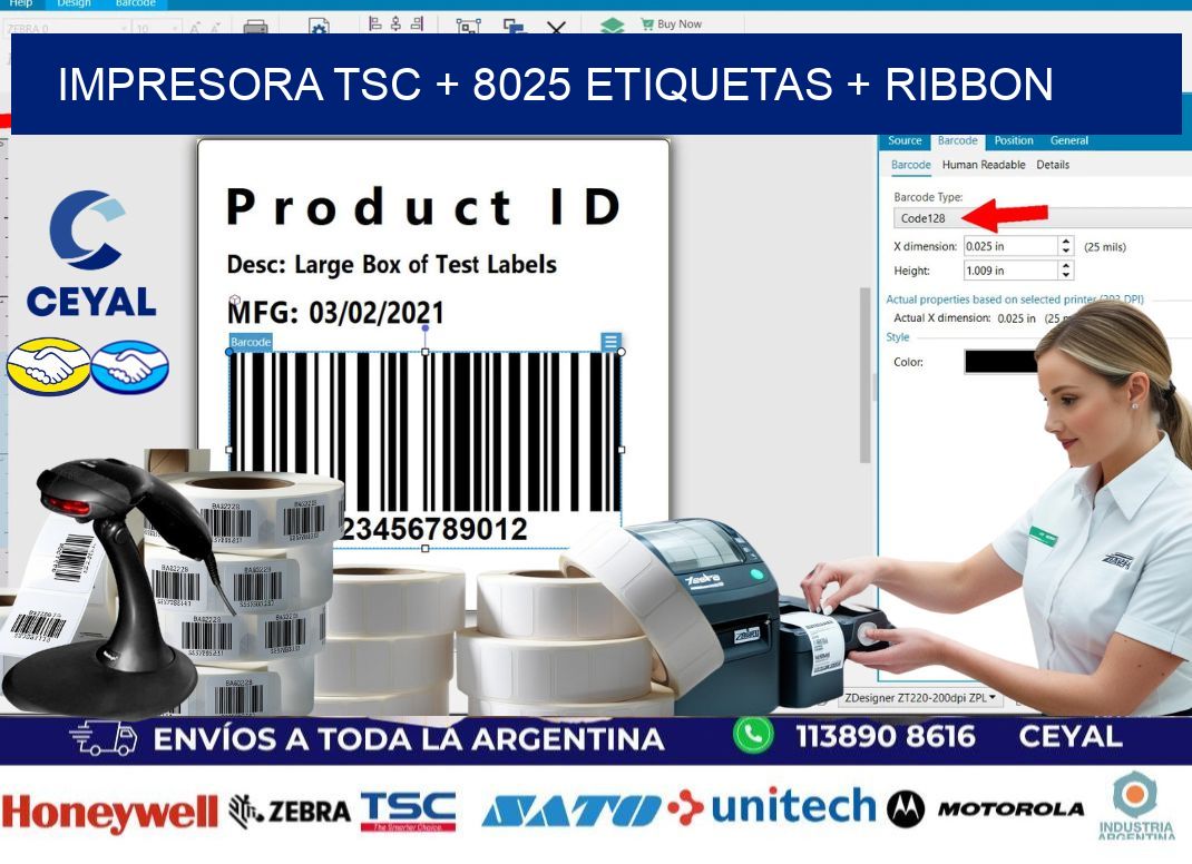 impresora TSC + 8025 etiquetas + ribbon