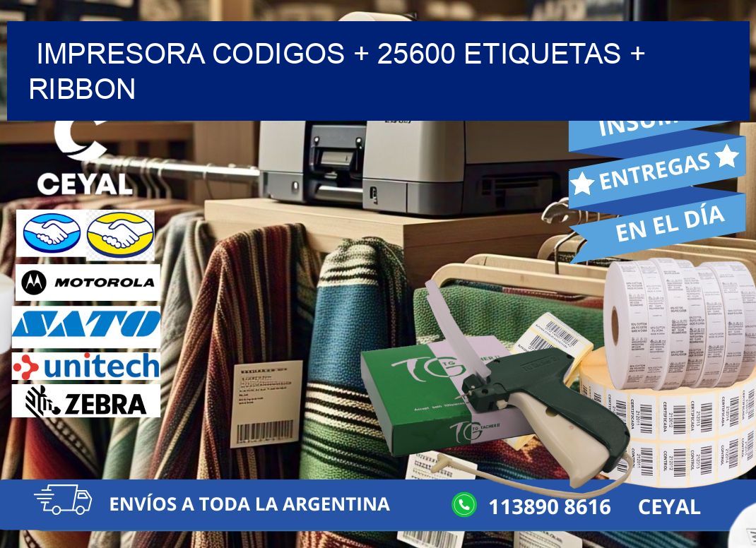 impresora codigos + 25600 etiquetas + ribbon