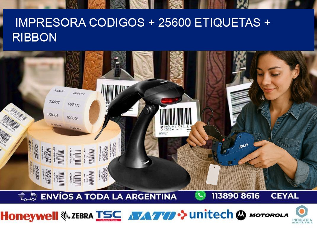 impresora codigos + 25600 etiquetas + ribbon