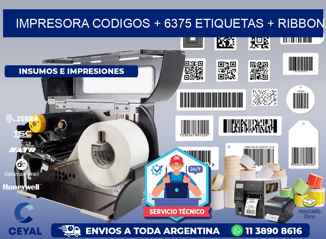 impresora codigos + 6375 etiquetas + ribbon