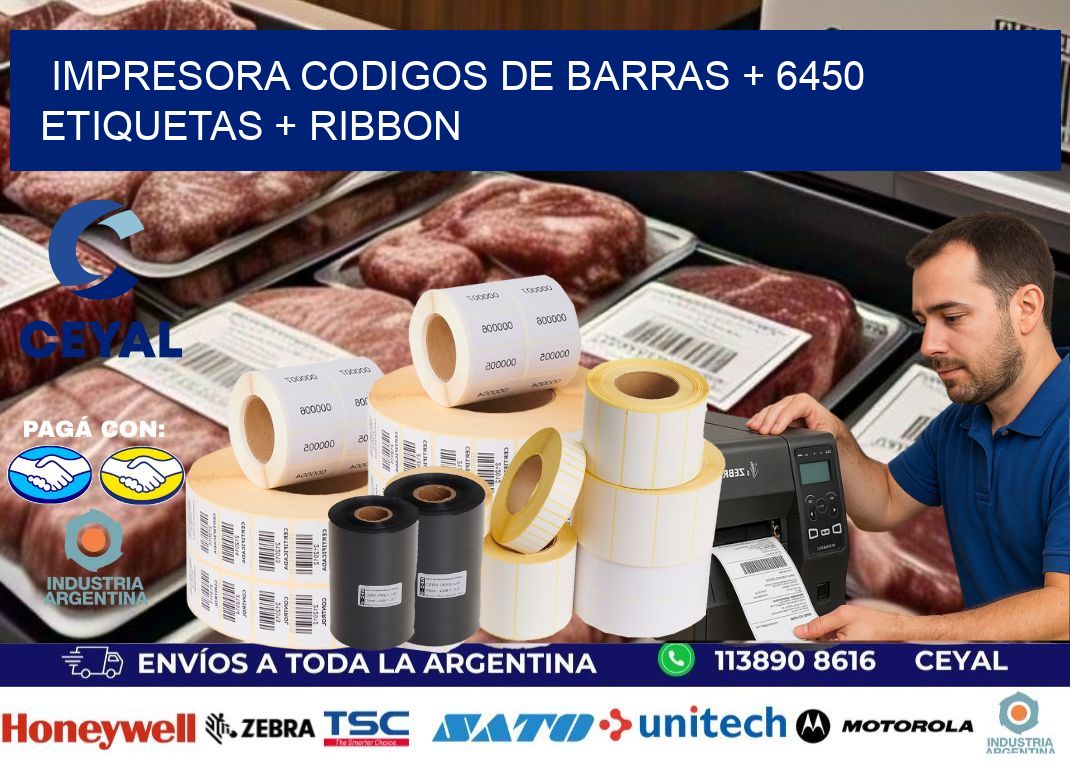 impresora codigos de barras + 6450 etiquetas + ribbon