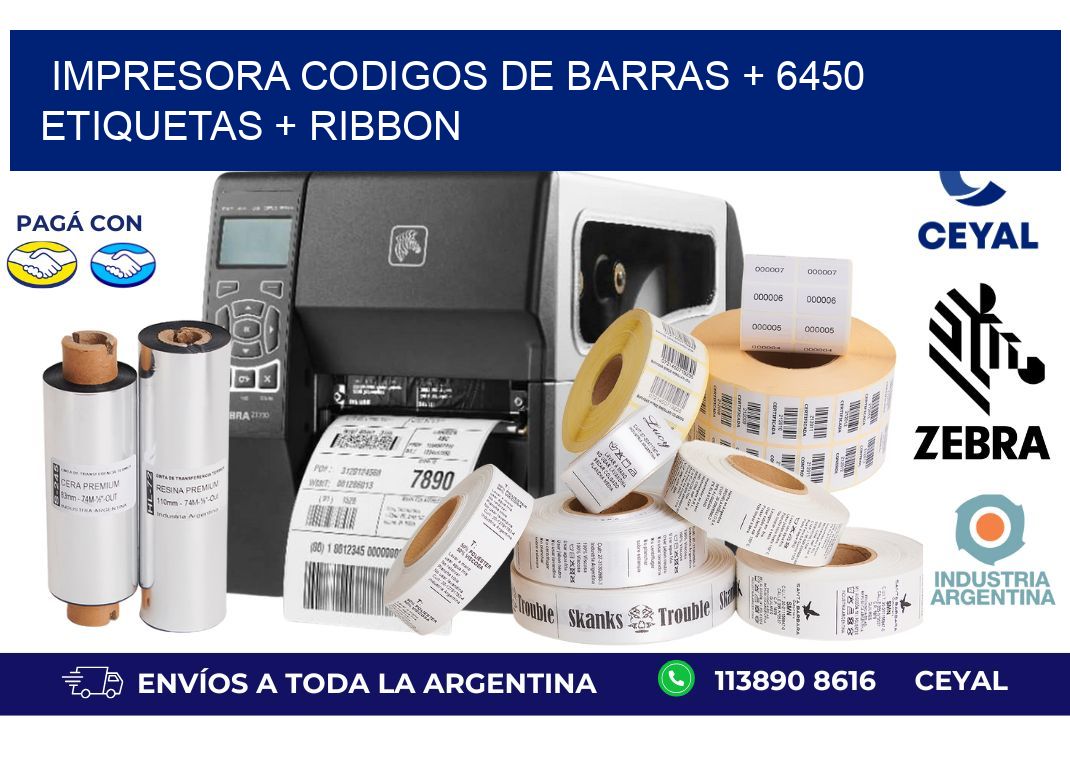impresora codigos de barras + 6450 etiquetas + ribbon