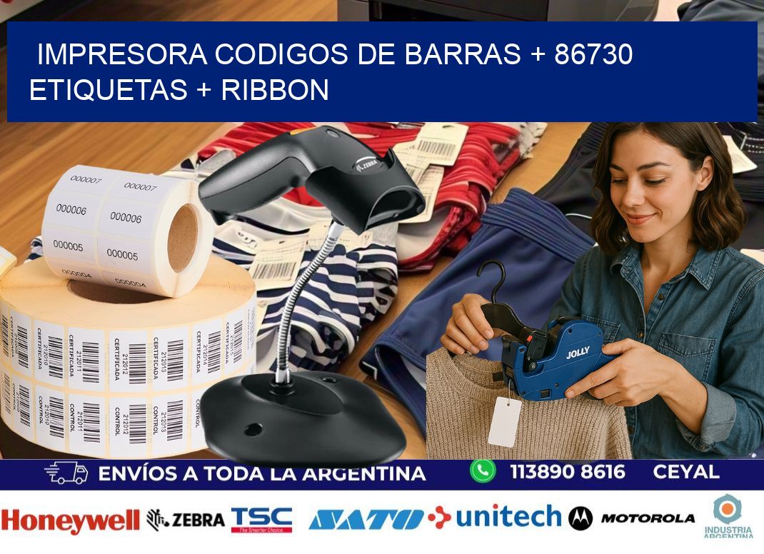 impresora codigos de barras + 86730 etiquetas + ribbon