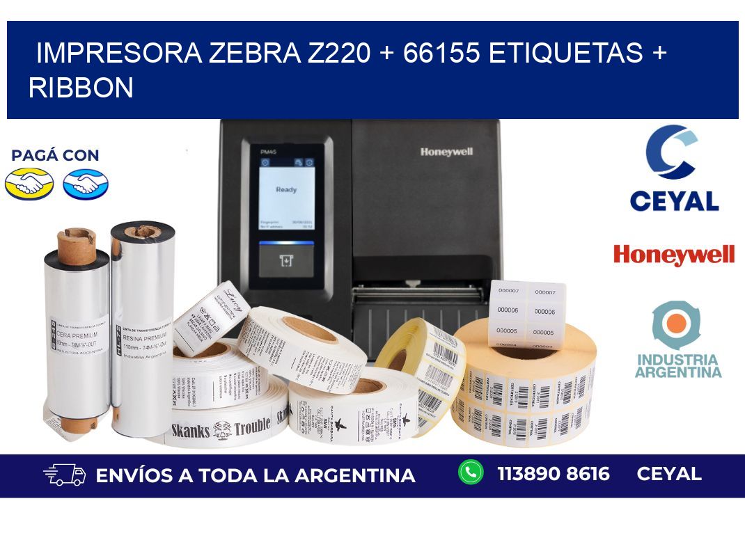 impresora zebra z220 + 66155 etiquetas + ribbon