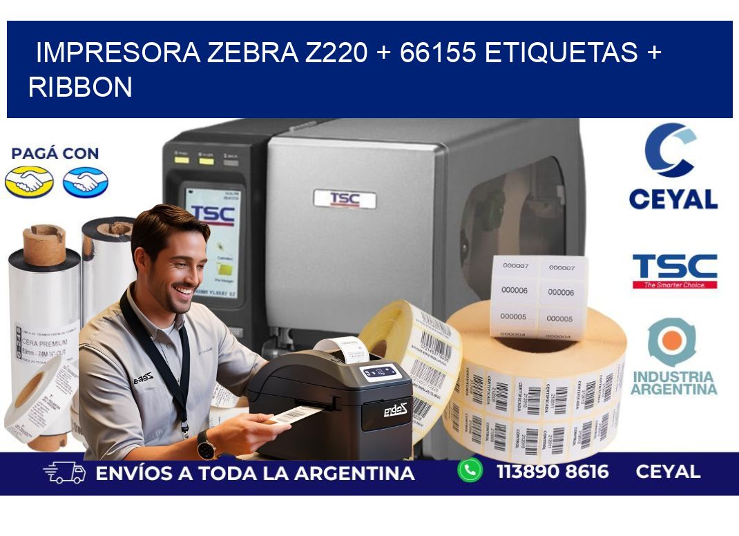 impresora zebra z220 + 66155 etiquetas + ribbon