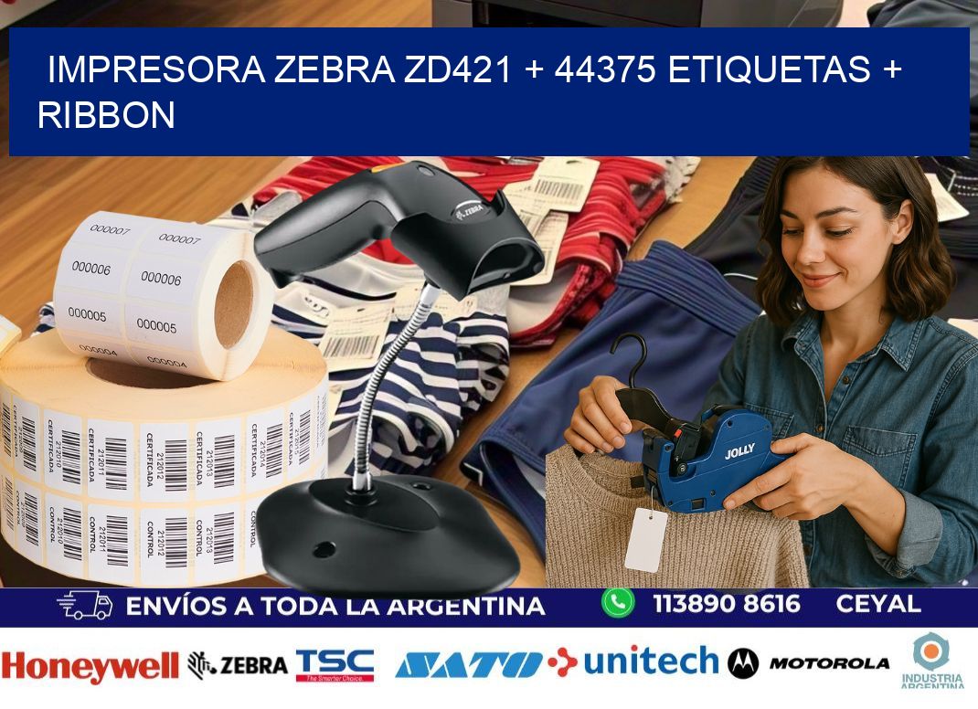 impresora zebra zd421 + 44375 etiquetas + ribbon