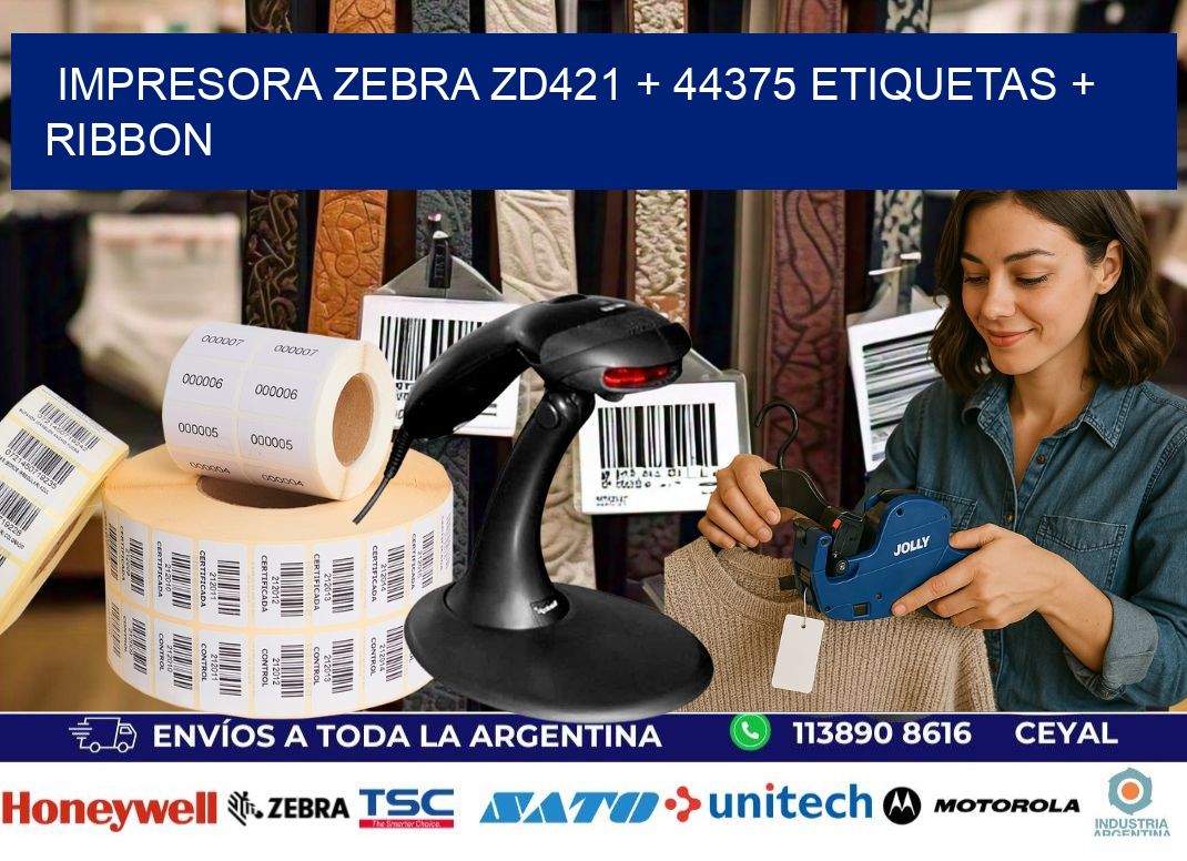 impresora zebra zd421 + 44375 etiquetas + ribbon
