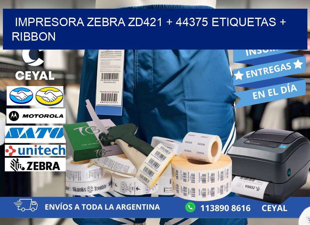 impresora zebra zd421 + 44375 etiquetas + ribbon