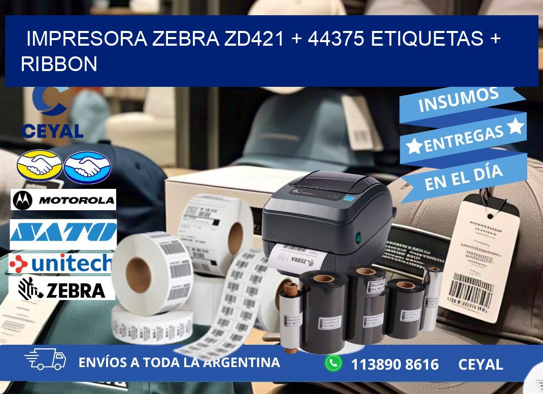 impresora zebra zd421 + 44375 etiquetas + ribbon