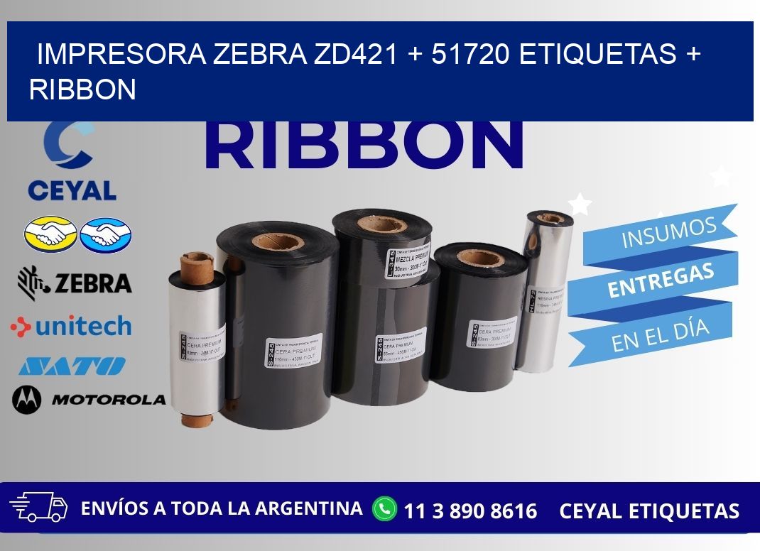 impresora zebra zd421 + 51720 etiquetas + ribbon