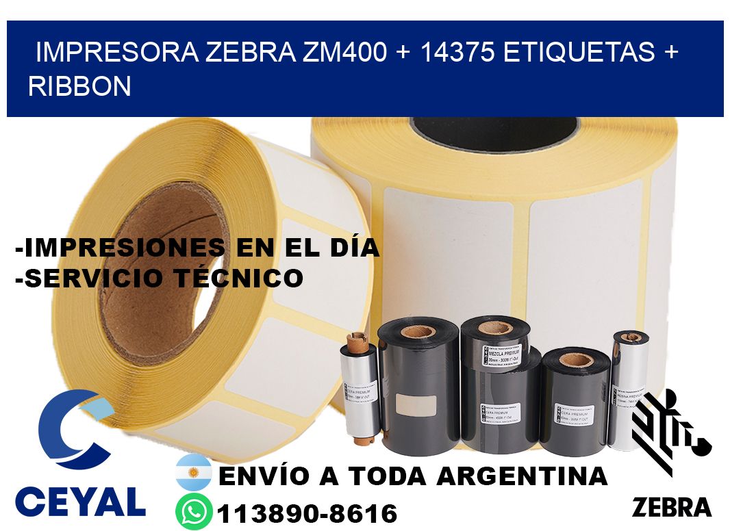 impresora zebra zm400 + 14375 etiquetas + ribbon
