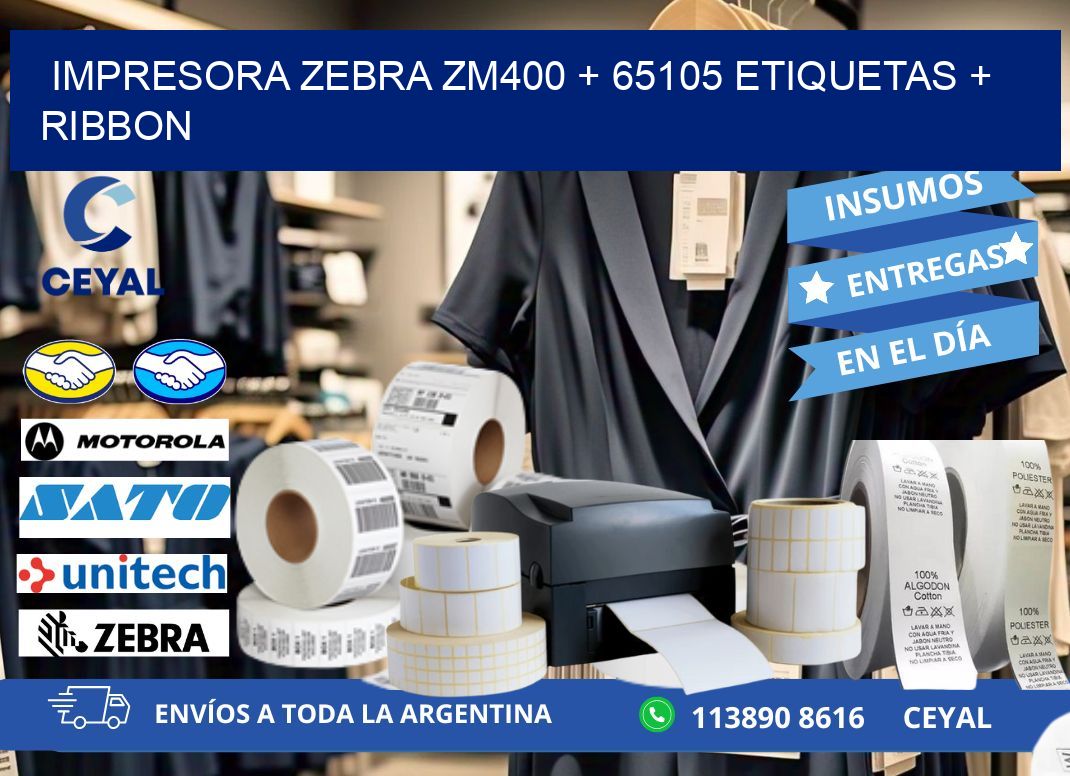 impresora zebra zm400 + 65105 etiquetas + ribbon