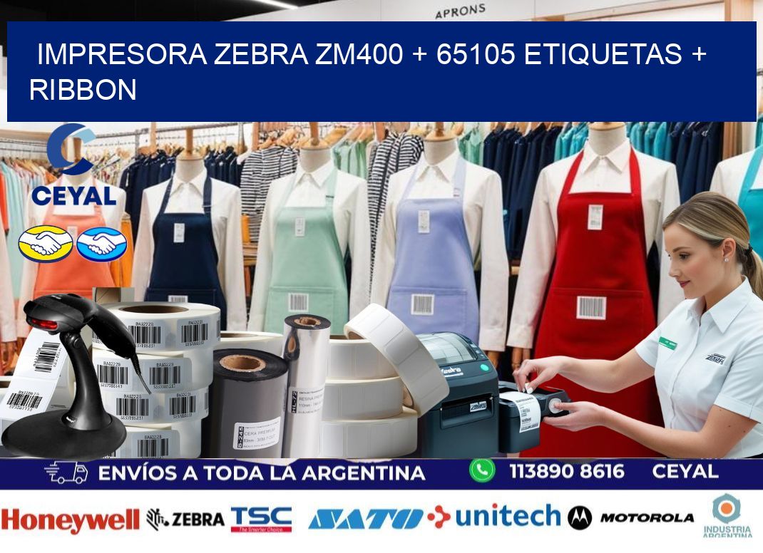 impresora zebra zm400 + 65105 etiquetas + ribbon