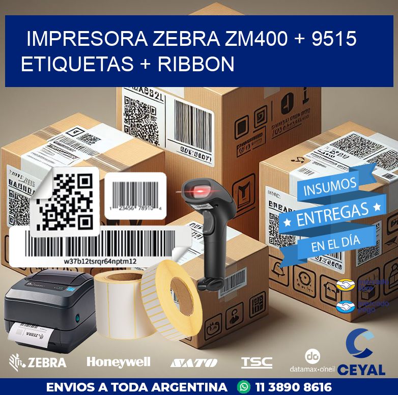 impresora zebra zm400 + 9515 etiquetas + ribbon