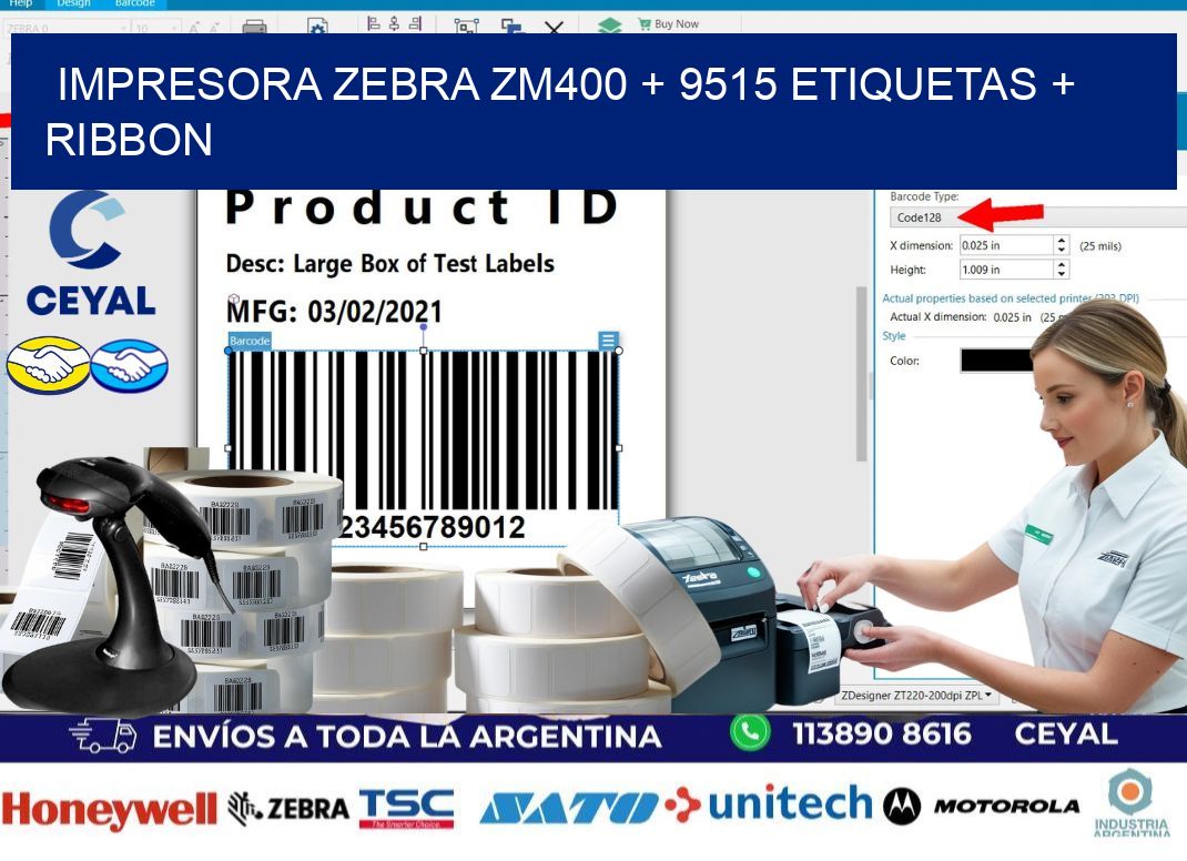 impresora zebra zm400 + 9515 etiquetas + ribbon