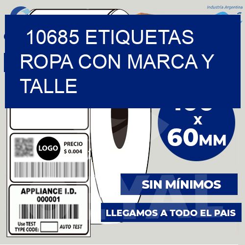10685 Etiquetas ropa con marca y talle