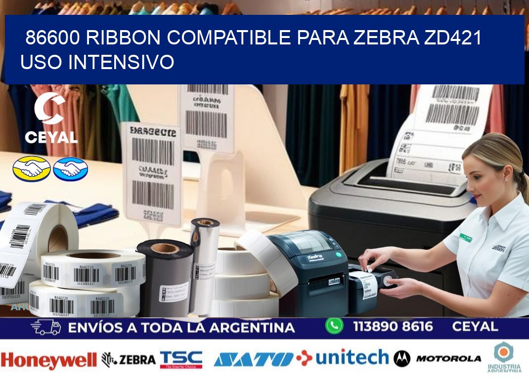 86600 ribbon compatible para zebra zd421 uso intensivo