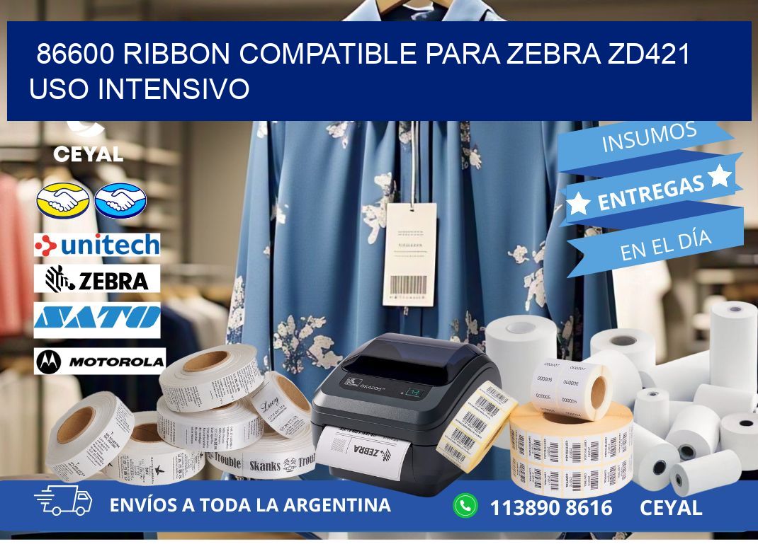 86600 ribbon compatible para zebra zd421 uso intensivo