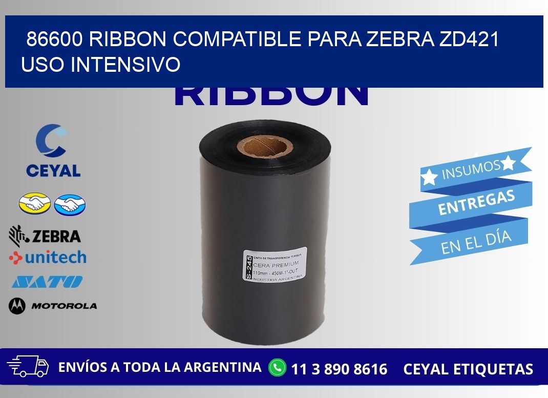 86600 ribbon compatible para zebra zd421 uso intensivo