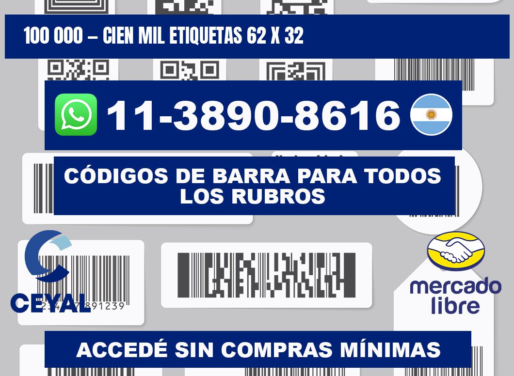 100 000 — cien mil etiquetas 62 x 32