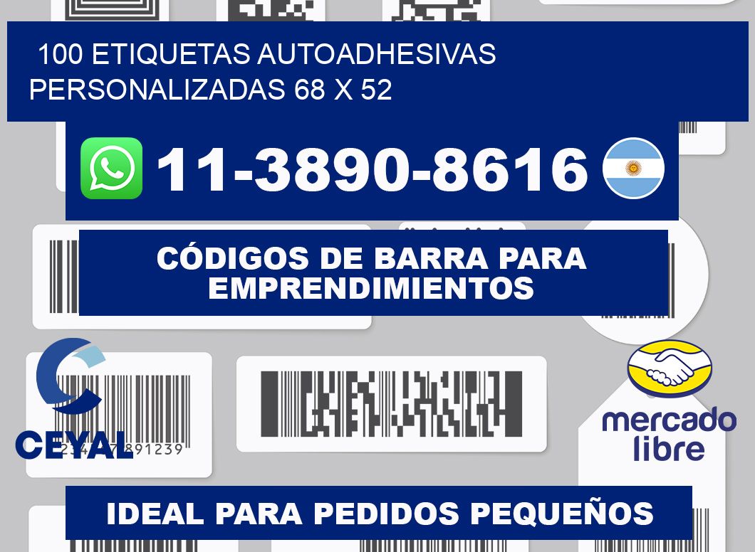 100 Etiquetas autoadhesivas personalizadas 68 x 52