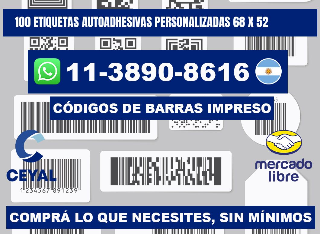 100 Etiquetas autoadhesivas personalizadas 68 x 52