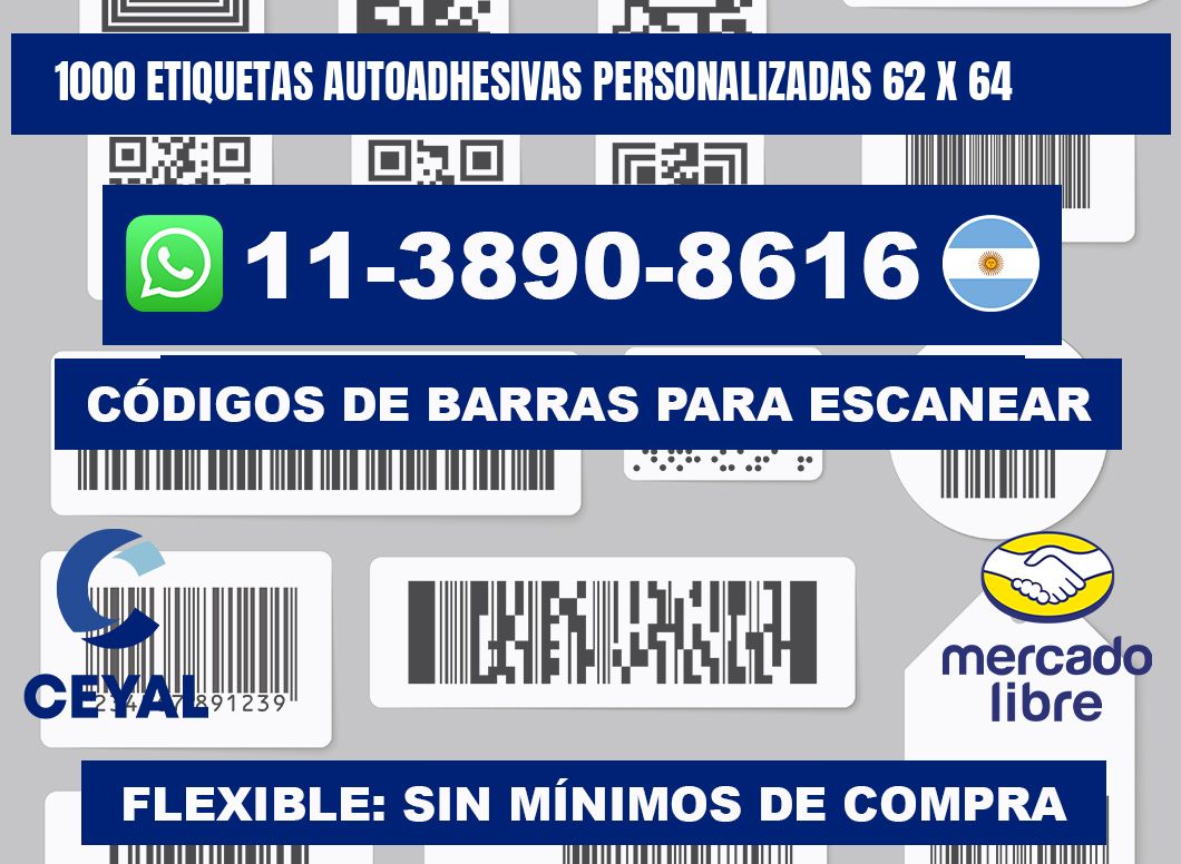1000 Etiquetas autoadhesivas personalizadas 62 x 64