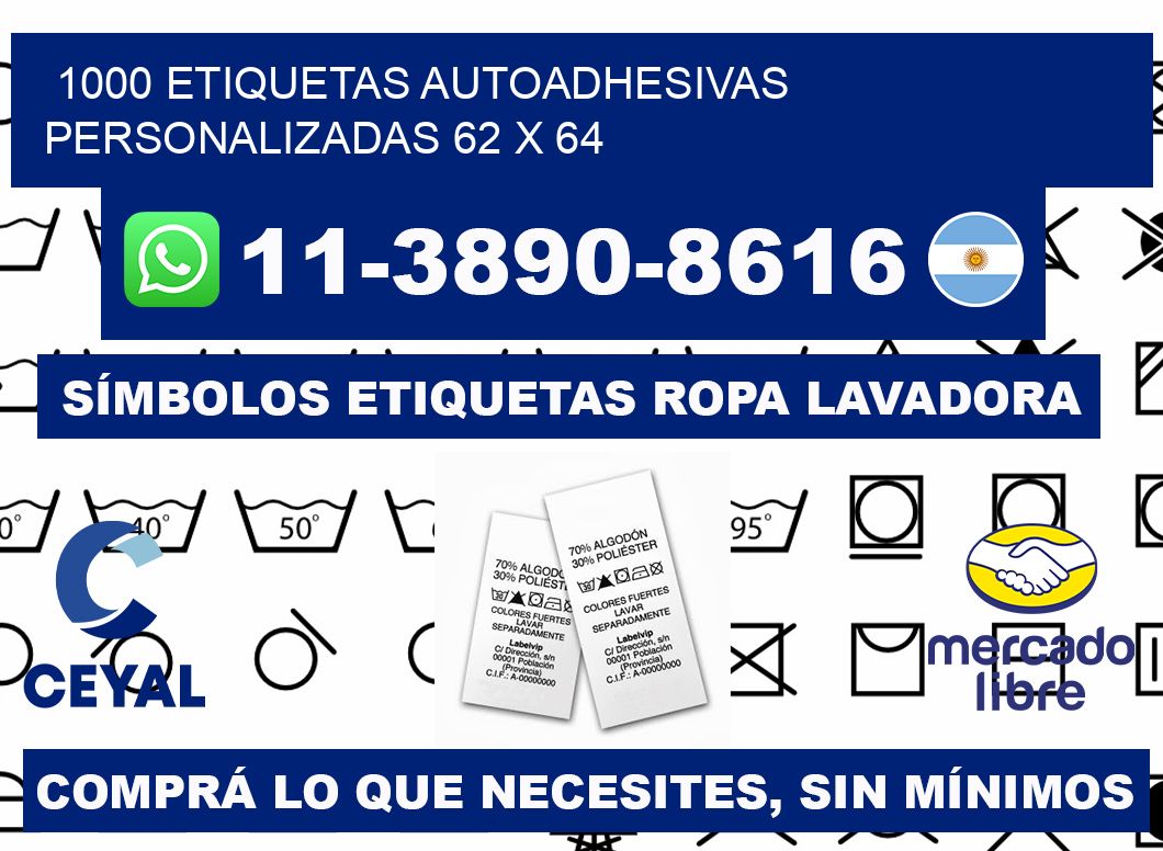 1000 Etiquetas autoadhesivas personalizadas 62 x 64