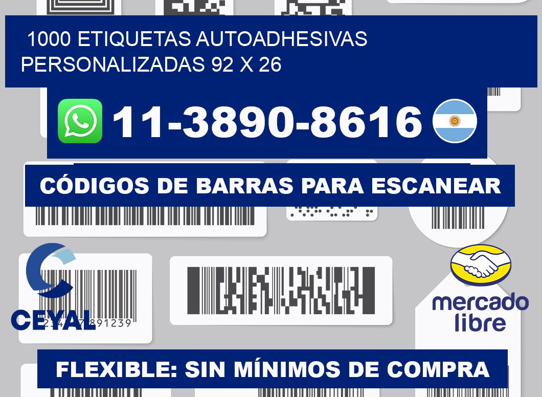 1000 Etiquetas autoadhesivas personalizadas 92 x 26