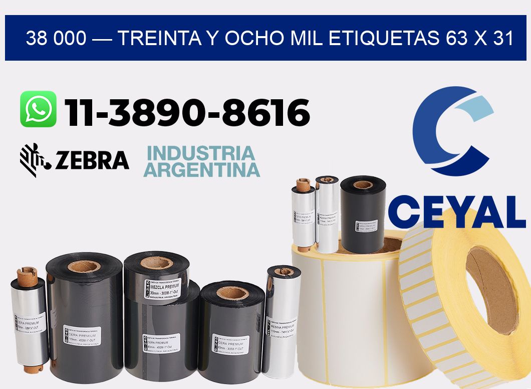 38 000 — treinta y ocho mil etiquetas 63 x 31