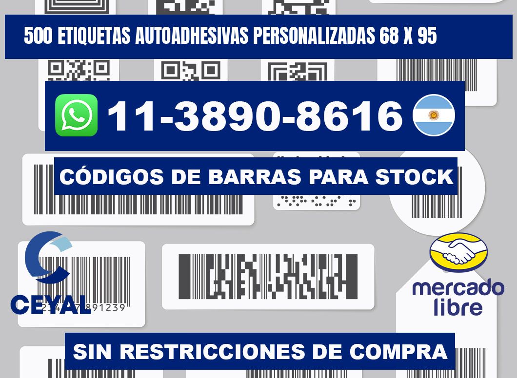 500 Etiquetas autoadhesivas personalizadas 68 x 95