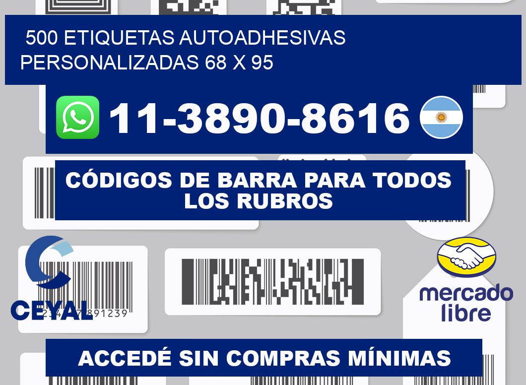 500 Etiquetas autoadhesivas personalizadas 68 x 95