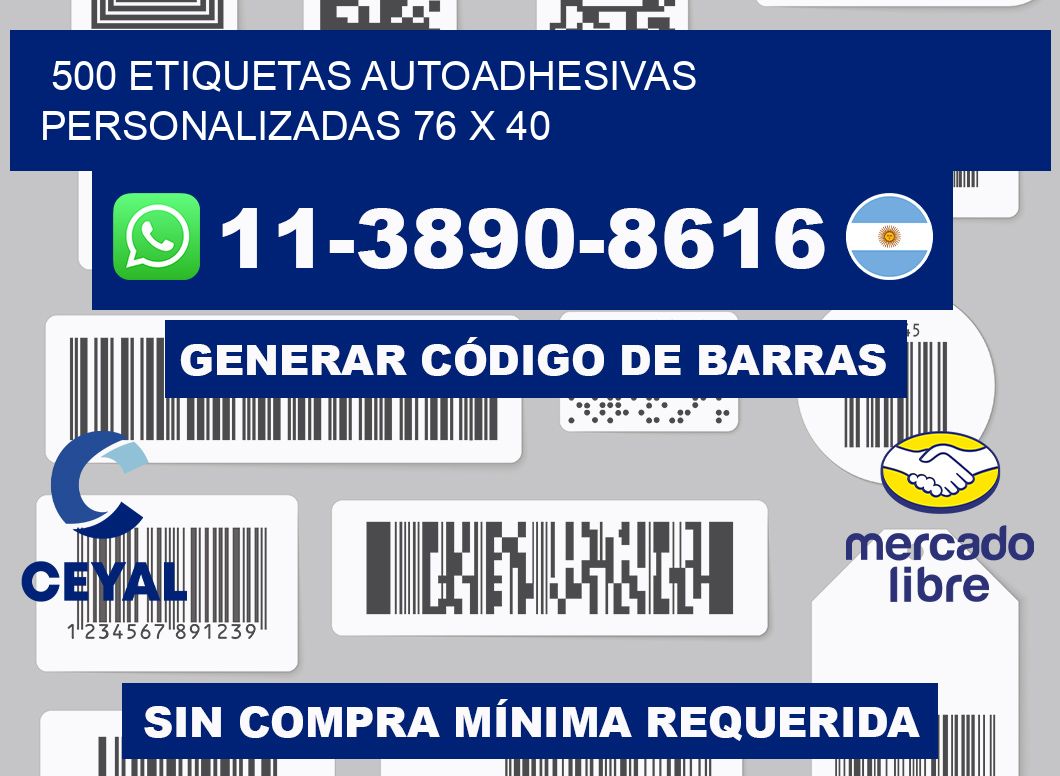 500 Etiquetas autoadhesivas personalizadas 76 x 40