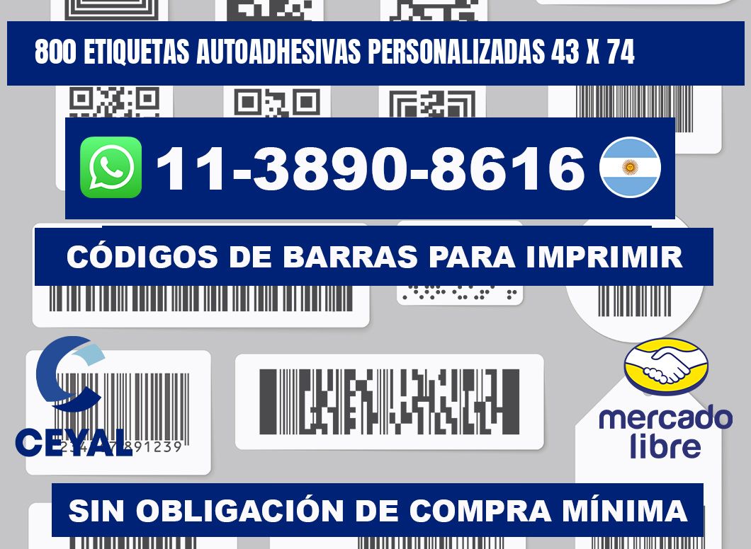 800 Etiquetas autoadhesivas personalizadas 43 x 74