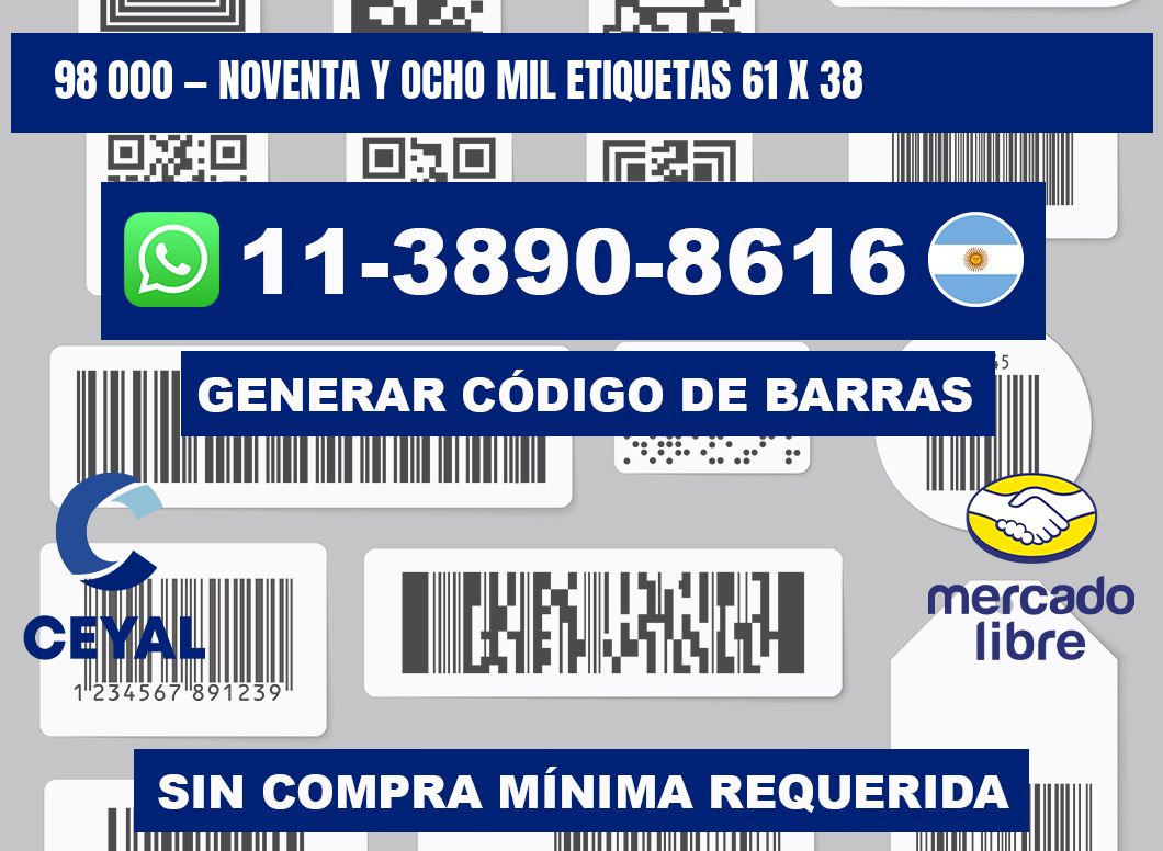 98 000 — noventa y ocho mil etiquetas 61 x 38