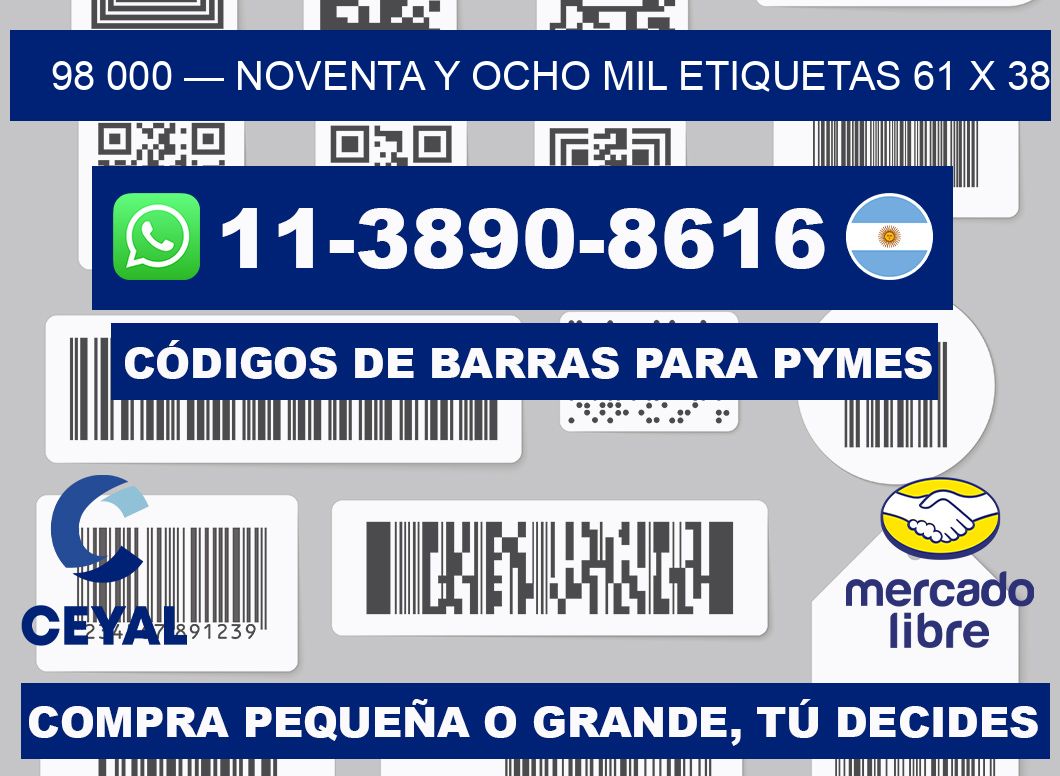 98 000 — noventa y ocho mil etiquetas 61 x 38